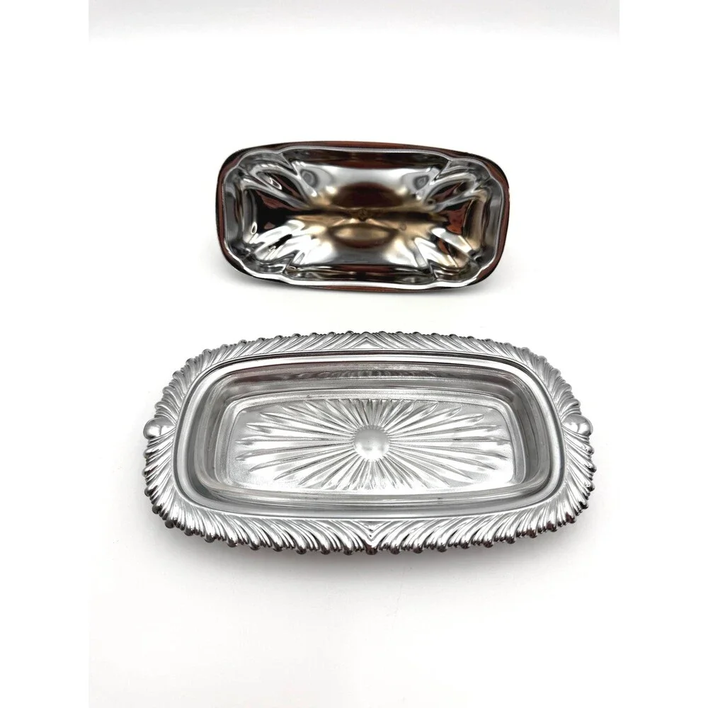 Vintage Silver Metal Butter Dish with Lid Glass Covered Butter Dish